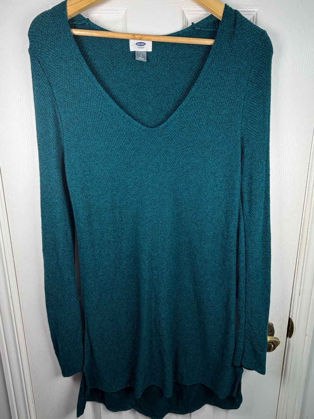Old Navy Emerald Green V-Neck Tunic Sweater Women's L Longline Knit Dress Boho